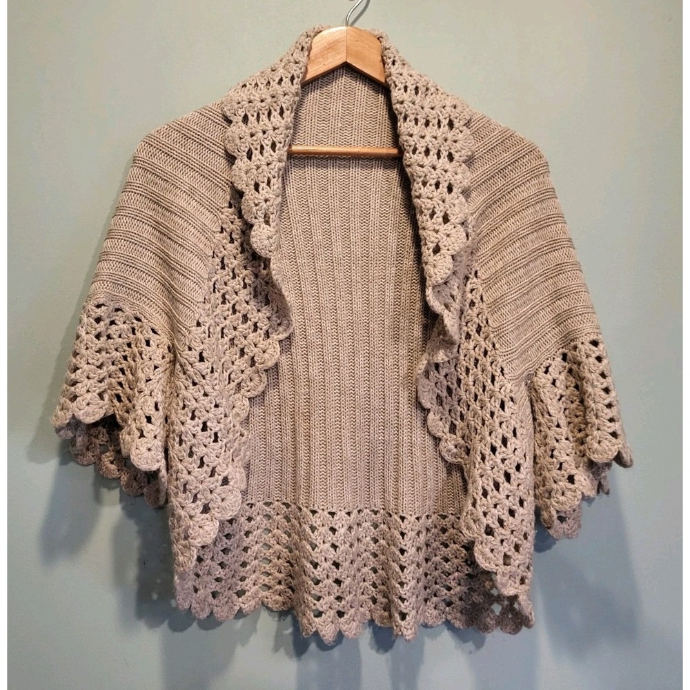 Beige Knit Crochet Open Cottagecore Boho Shrug Twenty One Sz M